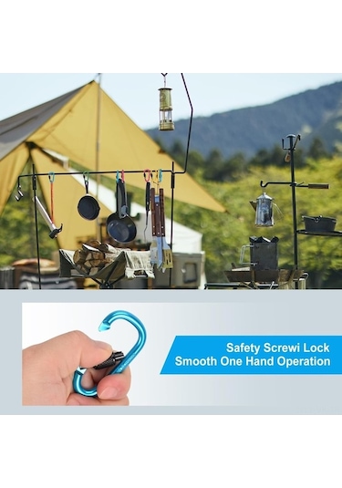 Pazly 10 Adet Çok Amaçlı Kilitli Karabina - Hiking, Kamp, Günlük Kullanım İçin Pratik