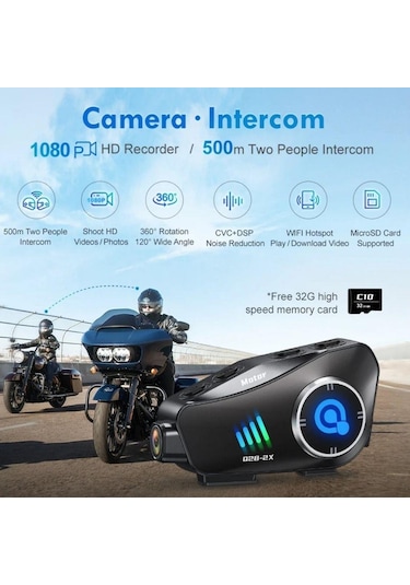 Q28-2x Motosiklet Kask Bluetooth İntercom Yeni Nesil 1080p Hd Sürüş Kaydedici Kablosuz Kamera-1297