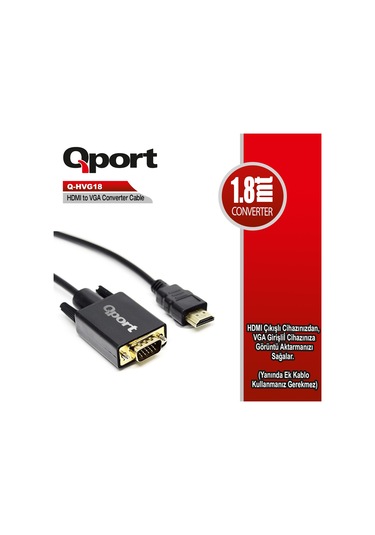 Qport Q-hvg18 Hdmı To Vga Çevirici Kablo 1.8 Mt