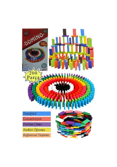 Domino Oyunu Eğitici 200 Parça 1 Paket 200 Lü Ahşap Renkli Domino Taşı Akıl Zeka Mantık Ve Strateji Oyunu Okul Öncesi