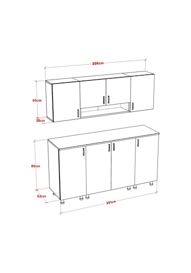 Zento Mini Mutfak Dolabı Alt Üst Modül 200 Cm Tezgah Dahil Beyaz