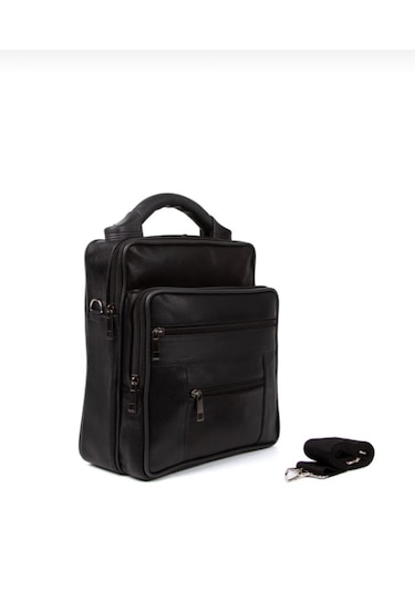 Newish Polo Hakiki Deri Plastik Saplı Postacı El Omuz Çantası Dik Büyük-kasasız Siyah - Siyah