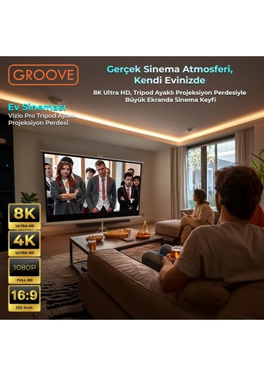 Groove Vizio Pro 120 Inch 265x150cm Blackout Işık Geçirmez Tripod Ayaklı Projeksiyon Perdesi