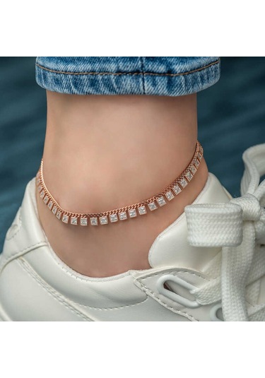 925 Ayar Gümüş Zirkon Taşlı Rose Halhal Çok Renkli