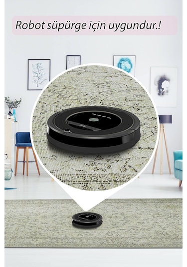 Folk Eskitme Desenli Dokuma Taban Dekoratif Yeşil Halı Ba 27