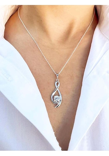 Brezza Lusso Jewelry Gümüş Zirkon Taşlı Sonsuzluk Kadın Kolyesi 45 CM