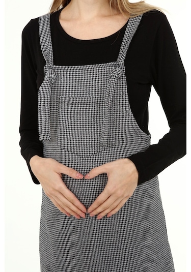 Luvmabelly Myra6300 Kışlık Kazayağı Desen Hamile Jile Elbise -siyah-siyah
