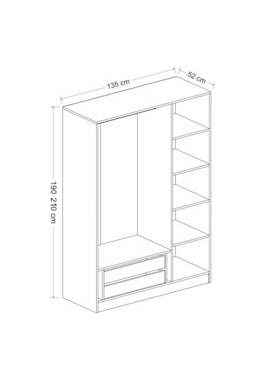Kale 3 Mebran Kapaklı 2ç Dolap - Beyaz 210cm