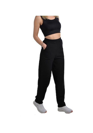Kadın Siyah Yüksek Bel Basic Eşofman Altı Siyah