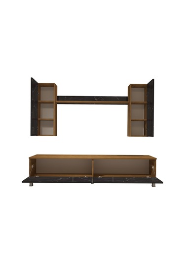 Decoraktiv Eko 7 Mdf Std Krom Ayaklı Tv Ünitesi Tv Sehpası Pera - Siyah Mermer