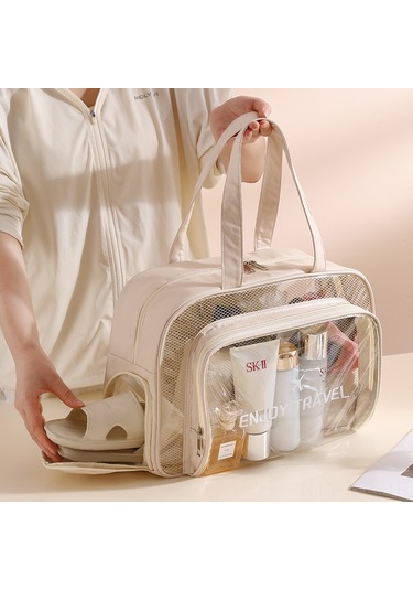 Konesam Gri Pvc Su Geçirmez Seyahat Organizer - Islak Ve Kuru Bölmeli, Büyük Kapasiteli, Ayakkabı Bölmeli Makyaj Ve Tuvalet Malzemeleri Çantası