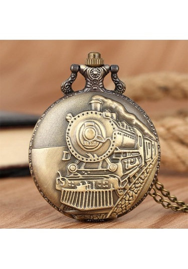 Kişiye Özel Retro Tasarımlı Quartz Tren Kabartmalı Zincirli Köste