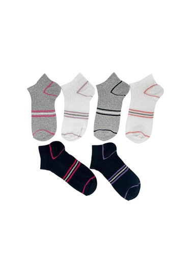 Kadın Topuk Çizgili Taban Lastik Bantlı Patik Çorap 6'çift Çok Renkli