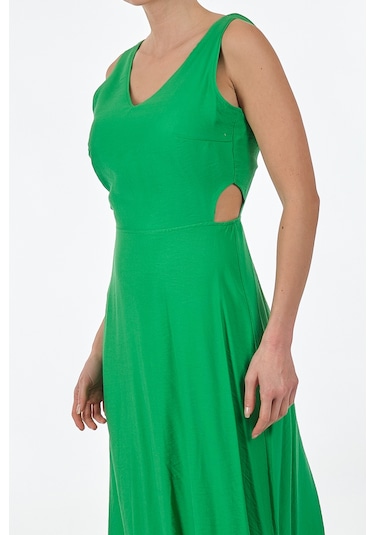 Unique Mode V Yaka Yeşil Kadın Elbise Us233014 001