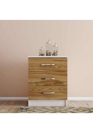 Moxen Mobilya Beyaz-Ceviz 3 Çekmeceli Komodin KMD3002