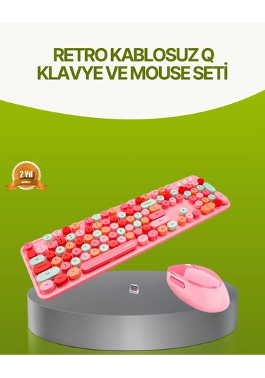 Bluetooth Retro Kablosuz Klavye Ve Mouse Seti 3 Cihaz Bağlantılı, Sessiz Tuş, Uzun Pil Ömrü