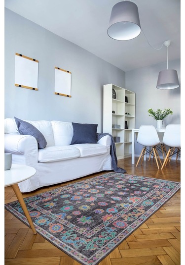 Soul Etnik Desenli Dokuma Taban Dekoratif Siyah Halı (Al 146)