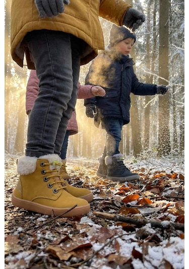 Hopfrög Furry Boots Sarı Nubuk Barefoot Çocuk Botu Sarı