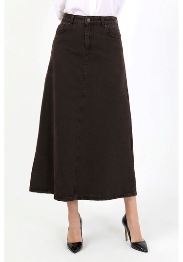 Yüksek Bel A Kesim Denim Etek Kahverengi Kahverengi