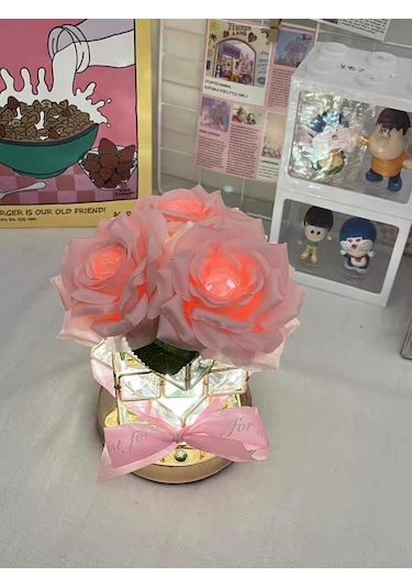 Pazly Rose Rubik Küp Atmosfer Masa Lambası - Anne Günü Hediyesi Açık Mavi Açık Mavi