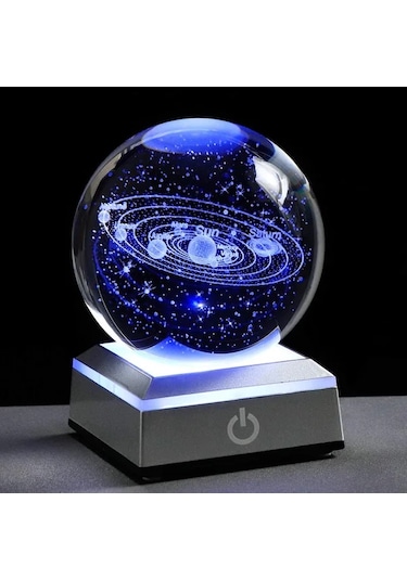 Honeybeeshop 1 Adet 8 Cm Küçük 3d Güneş Sistemi Kristal Topu Led Tabanlı Gece Lambası Ev Dekorasyon Astronomi Hediye Ahşap