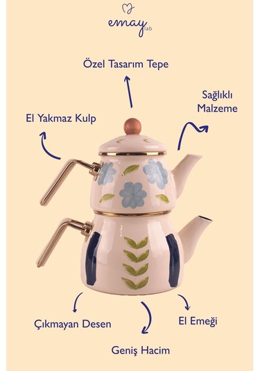 Bloom Emaye Çaydanlık El Yakmayan Kulplu Krem