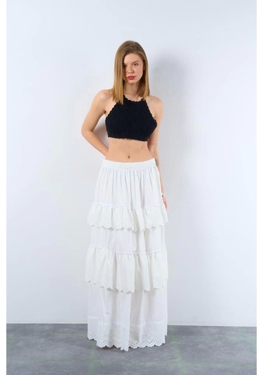 Katlı Pileli Etek - Ekru Ekru