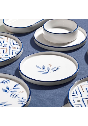 Nehir Blue Orange 6 Kişilik 13 Parça Seramik Kahvaltı Takımı Beyaz - Mavi