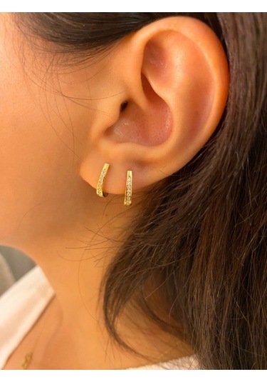 925 Ayar Gümüş 14 K Gold Renk J Küpe Gümüş