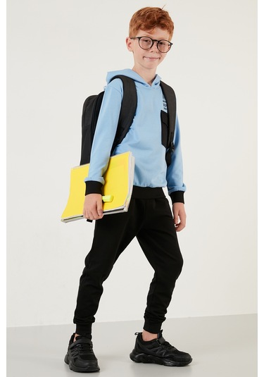 Lela % 100 Pamuk Baskılı Cepli Kapüşonlu Spor Erkek Çocuk Takım 59215602 Bebe Mavi