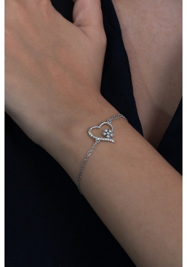 Gümüş Kalp Kar Tanesi Kolye Ve Bileklik Seti Taşlı Wss09