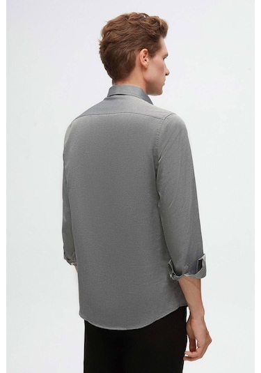 Ds Damat Slim Fit Antrasit Oxford Düğmeli Yaka Kolay Ütülenebilir Nakış Detaylı Pamuklu Gömlek 4HC02ORT03265 Antrasit