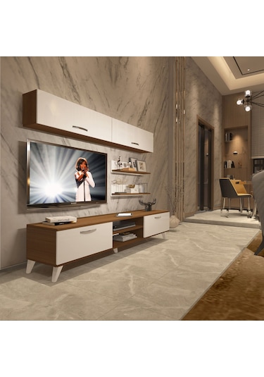 Decoraktiv Eko 5 Slm Dvd Retro Tv Ünitesi Tv Sehpası Ceviz - Beyaz