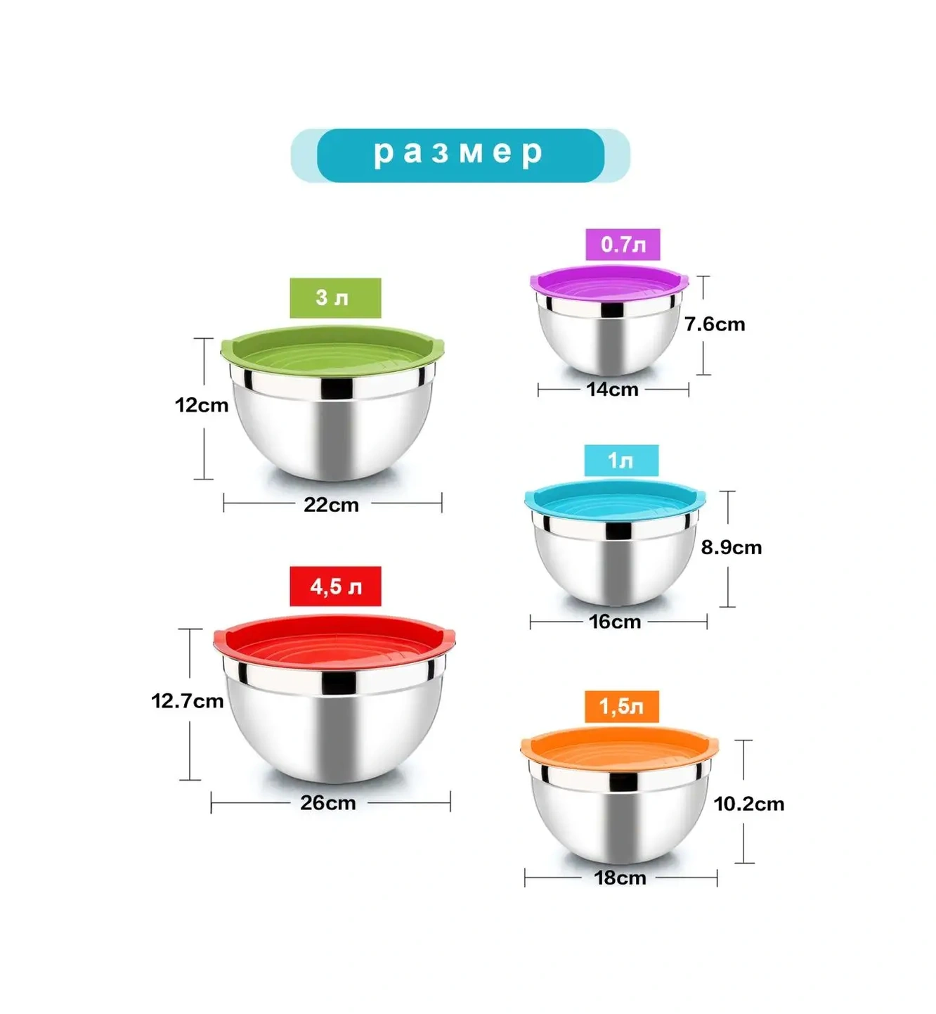 Teamfar Paslanmaz Çelik Mutfak İçin Kapaklı Kase Seti 90179676