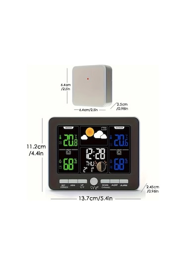 Motion003 1 Adet Siyah Renkli Lcd Ekranlı Hava Durumu İstasyonu Atomik Saat Barometre Sıcaklık Nem Ölçer Çift Alarmlı Takvim Gösterimi Usb Çalışan