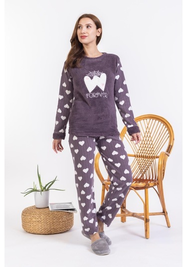 Yeni Sezon Sonbahar/kış Kadın Welsoft Polar Yuvarlak Yaka Kalp Desenli Kalın Pijama Takımı 30008-mürdüm Mürdüm Yeni Sezon Sonbahar/kış Kadın Welsoft Polar Yuvarlak Yaka Kalp Desenli Kalın Pijama Takımı 30008-mürdüm Mürdüm