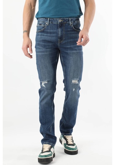 Erkek Dizi Yırtık Jean Pantolon Mavi 001