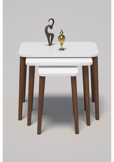 Zigon Sehpa Ahşap Torna Ayak Beyaz Kr Çok Renkli