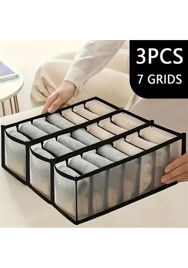 Dashanshop Siyah 7 Bölmeli Katlanır Çekmece Düzenleyici Pantolon Ve İç Çamaşırı Organizer Siyah