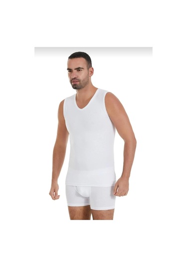 380 Erkek Modal Sıfır Kol V Yaka Beyaz Atlet 6 Lı 001