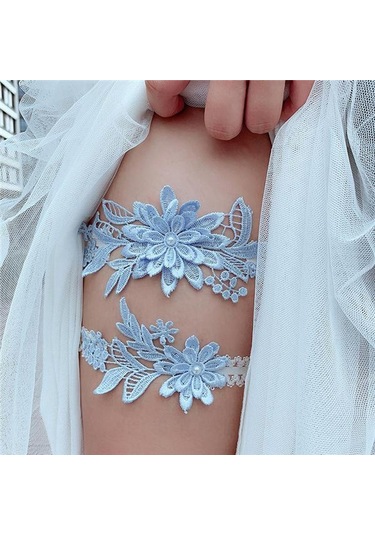 Düğün Jartiyer Nakışı Çiçekler Seksi Jartiyerler Kadın Kadın Gelin Uyluk Halkası Dantel Bacak Halkası Döngü Lacivert