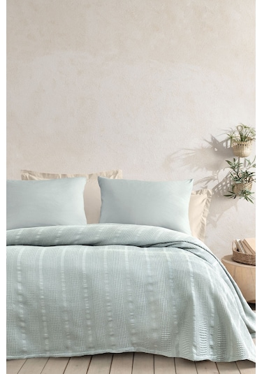 Liona Çift Kişilik %100 Pamuk Pike Takımı - Adaçayı