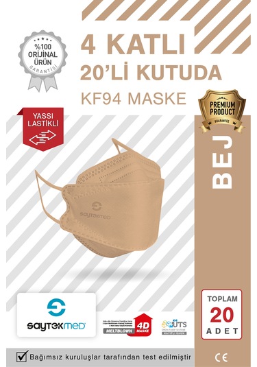 Kf94 Kore Tipi, 4 Katlı, Bej Maske, Uv Steril 1 Kutu/ 20 Adet