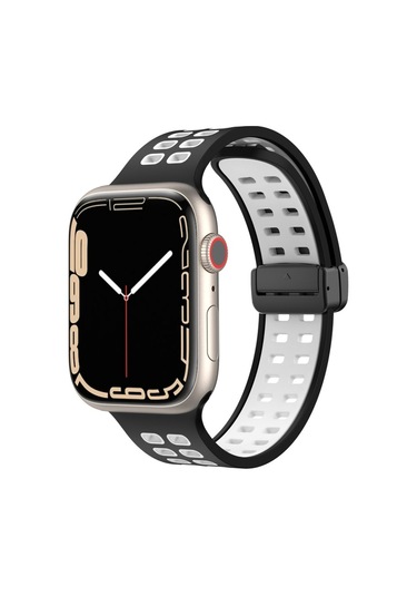 Manyetik Kat Toka Kare Delikleri Silikon İzle Kayış, iOS Uyumlu Watch Serisi 9 & 8 & 7 41mm / Se 3 & Se 2 & 6 & Se & 4 40mm / 3 & 2 & 1 38mm