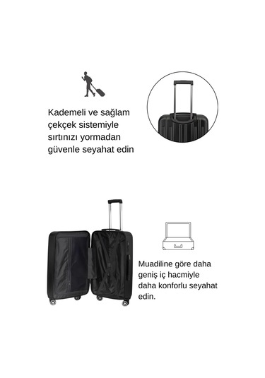 Orta Boy %100 Polikarbon Valiz Siyah 1810