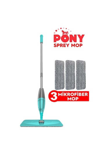 Pony Sprey Mop Yeşil + Mikrofiber Mop 3'lü