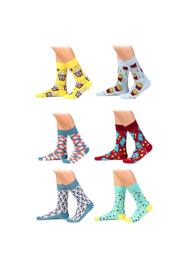 6'lı Organik Pamuklu Dikişsiz Erkek Çok Renkli Desenli Çorap (448387656) Yeşil