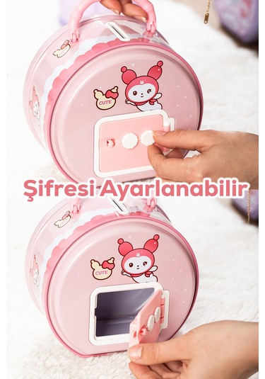 Porsima 040 Metal Şifreli Kilitli Yuvarlak Kumbara Pembe 15x15cm