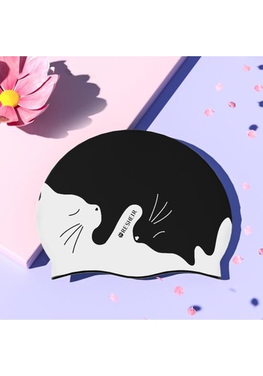 Çocuklar Silikon Su Geçirmez Yüzme Şapkası Karikatür Desen Kuru Saç Yüzmek Kapaklar Kulak Koruyucu Dalış Şapkası Unisex Yüzme Aksesuarları Siyah