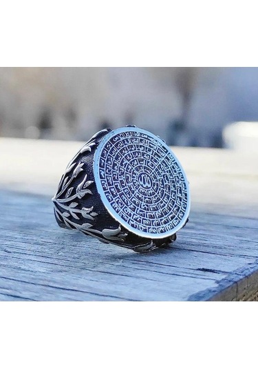 925 Ayar Esmaül Hüsna Lale Desenli Gümüş Erkek Yüzüğü Gümüş